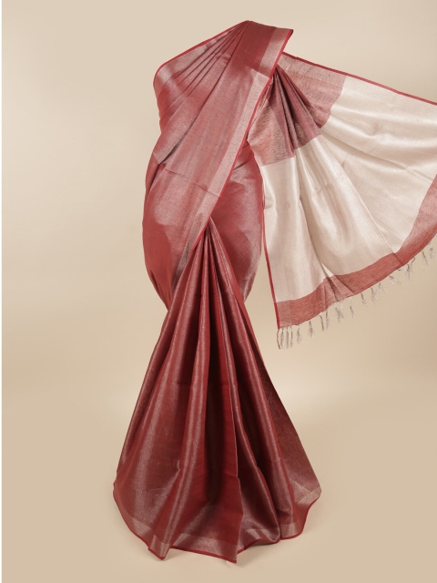 

Pothys Maroon & Silver-Toned Woven Designed Linen Blend Saree