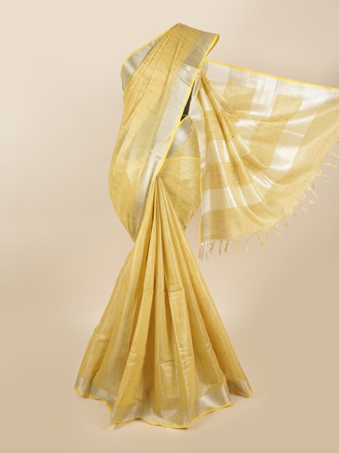 

Pothys Mustard & Silver-Toned Zari Linen Blend Saree