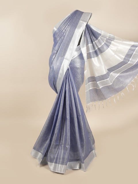 

Pothys Blue & Silver-Toned Zari Linen Blend Saree
