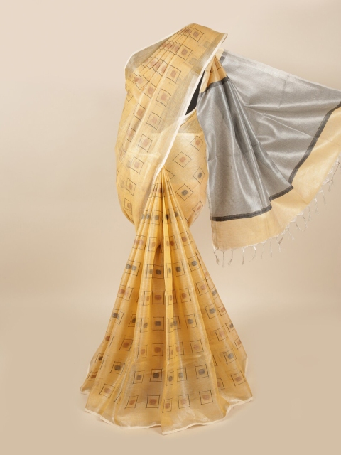 

Pothys Mustard & Grey Zari Linen Blend Saree