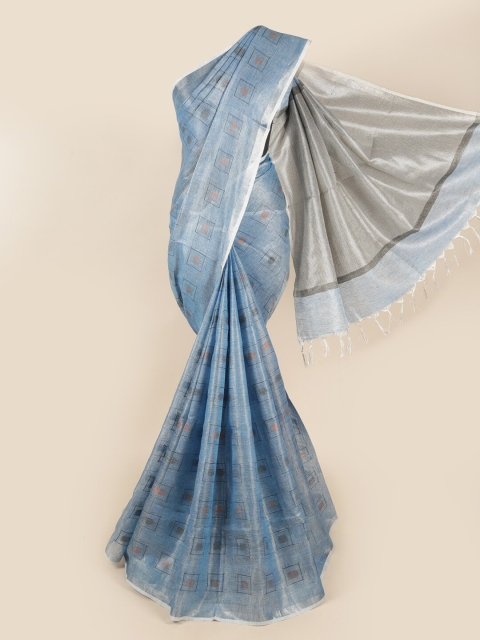 

Pothys Blue & Brown Linen Blend Saree