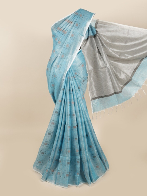

Pothys Blue & Beige Zari Linen Blend Saree