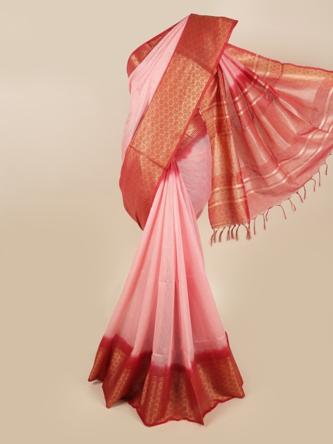 

Pothys Pink & Red Woven Design Linen Blend Saree