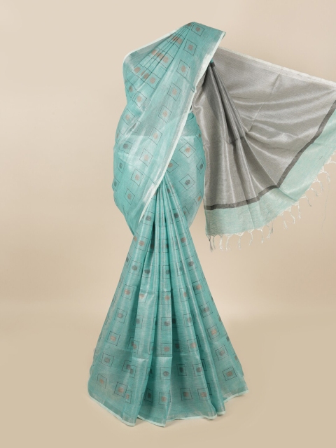 

Pothys Blue & Brown Zari Linen Blend Saree