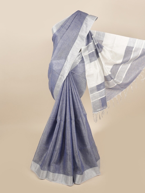 

Pothys Blue & Silver-Toned Zari Linen Blend Saree