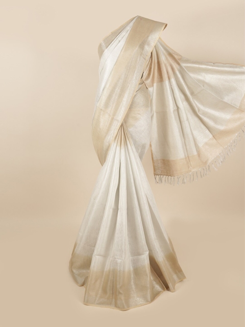 

Pothys Off White & Tan Linen Blend Saree