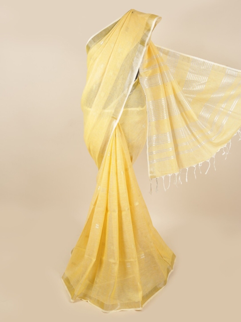 

Pothys Yellow & Silver-Toned Zari Linen Blend Saree