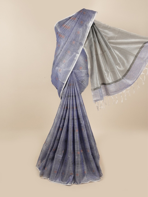 

Pothys Blue & Silver-Toned Linen Blend Saree