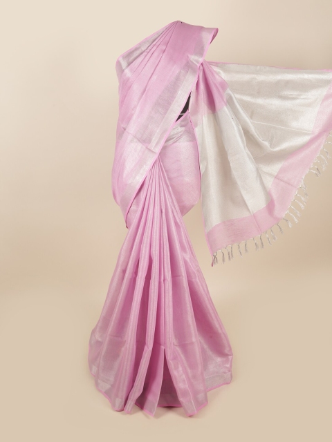

Pothys Pink & Silver Zari Linen Blend Saree