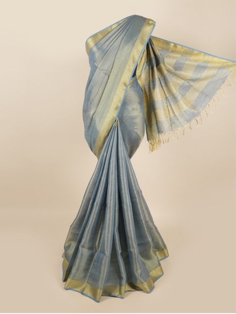 

Pothys Blue & Gold-Toned Zari Linen Blend Saree