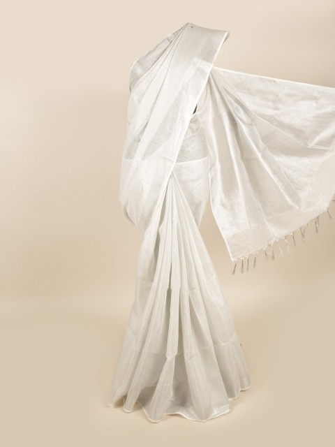 

Pothys White & Silver-Toned Linen Blend Saree