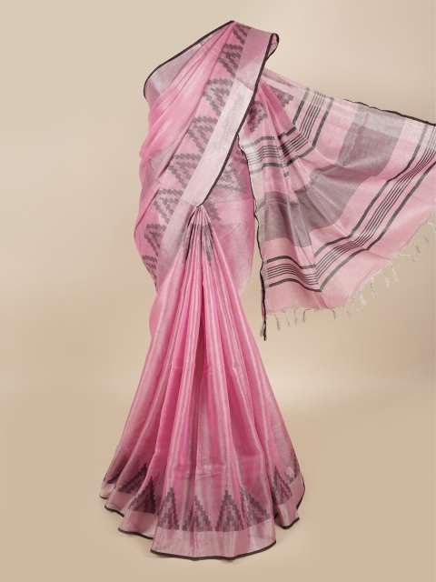 

Pothys Pink & Black Woven Design Linen Blend Saree