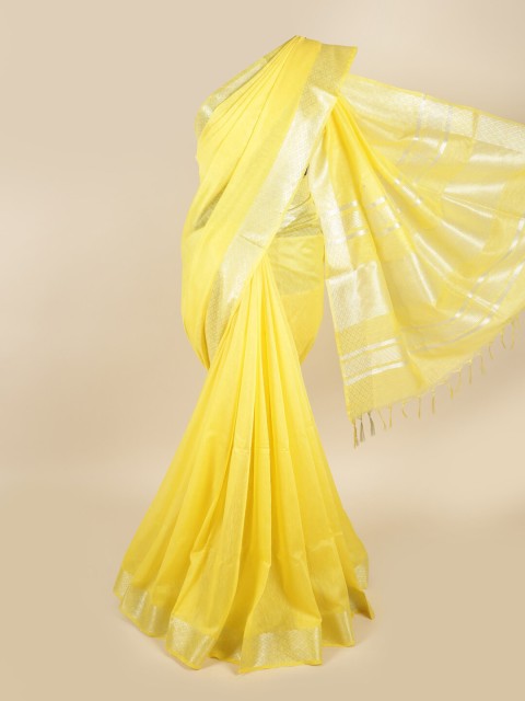 

Pothys Yellow & Silver-Toned Linen Blend Saree