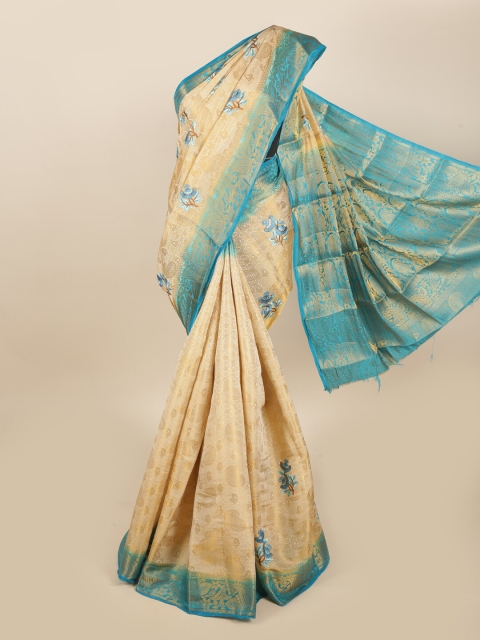 

Pothys Cream-Coloured & Blue Woven Design Tissue Saree
