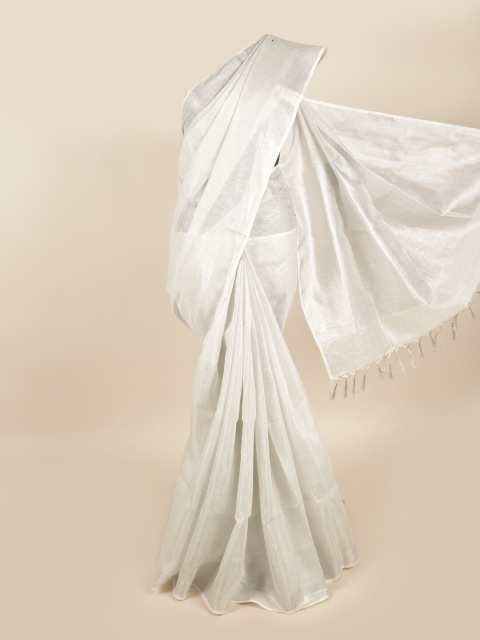 

Pothys Silver-Toned Zari Border Linen Blend Saree