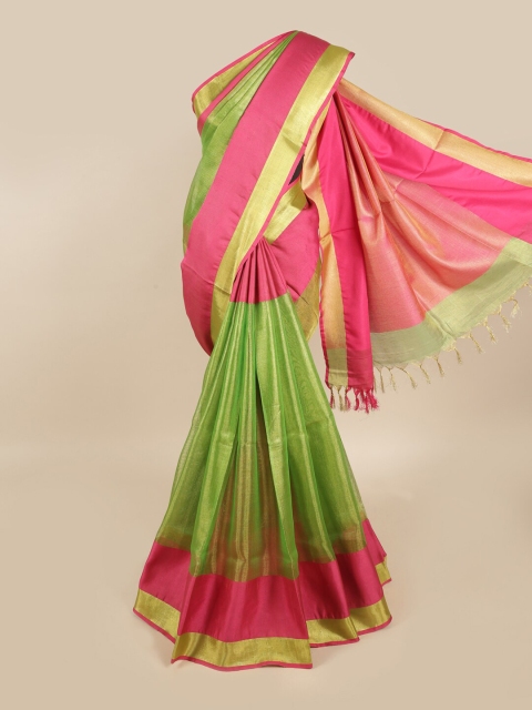 

Pothys Green & Pink Zari Linen Blend Saree