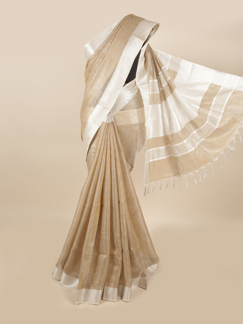 

Pothys Khaki & Silver-Toned Zari Linen Blend Saree