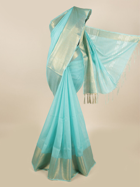 

Pothys Blue & Gold-Toned Zari Linen Blend Saree