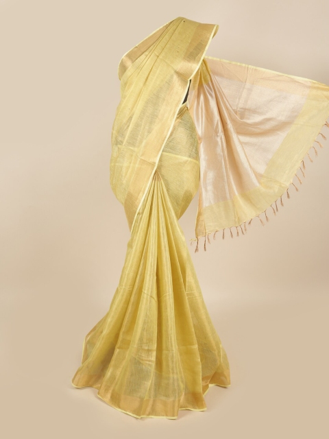 

Pothys Yellow & Gold-Toned Zari Linen Blend Saree
