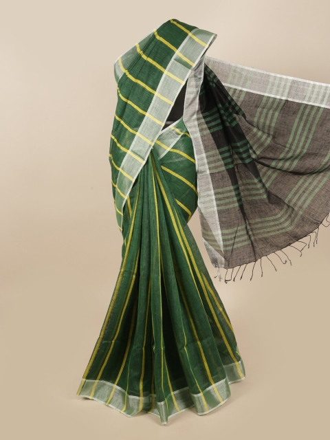 

Pothys Green & Yellow Striped Zari Linen Blend Saree