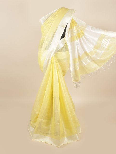 

Pothys Yellow & Silver-Toned Woven Design Linen Blend Saree