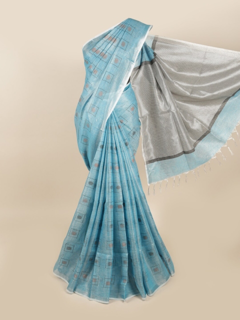 

Pothys Blue & Brown Zari Linen Blend Saree