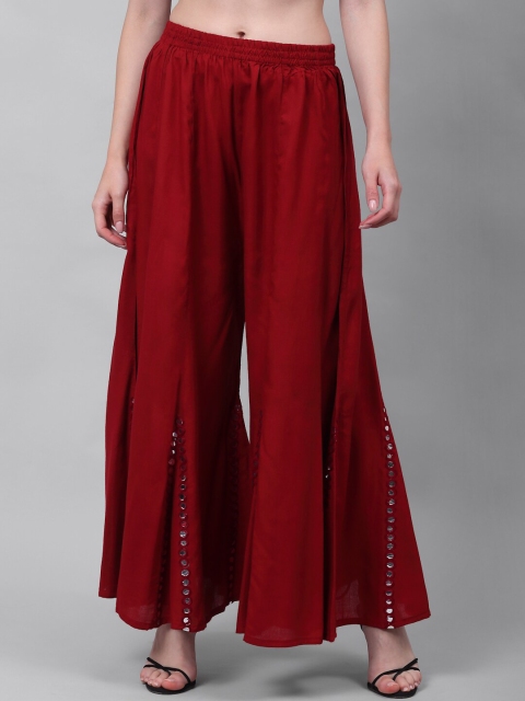 

NEUDIS Women Maroon & Silver-Toned Embellished Flared Palazzos