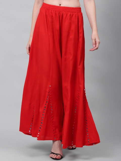 

NEUDIS Women Red Solid Flared Palazzo with Mirror Work