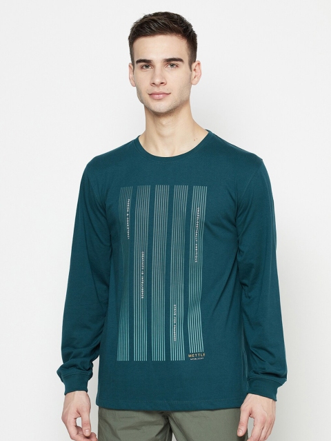 

METTLE Men Green Striped T-shirt