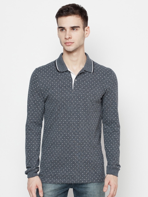 

METTLE Men Grey Polo Collar Printed T-shirt
