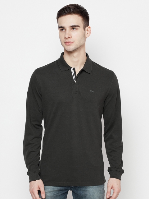 

METTLE Men Black Solid Polo Collar T-shirt, Olive