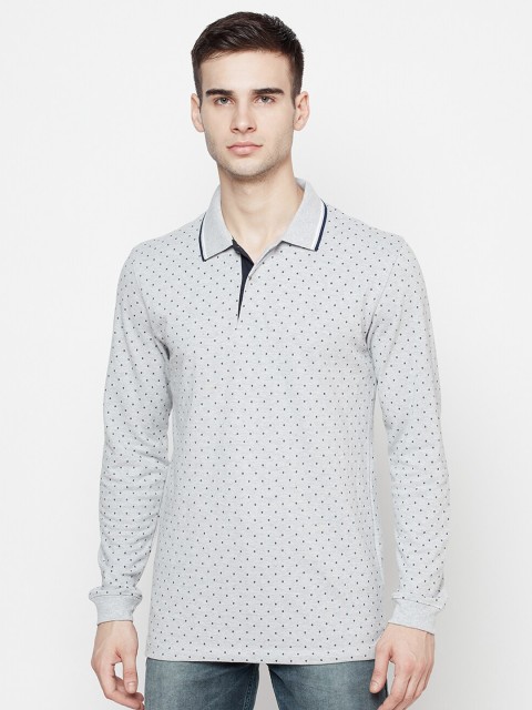 

METTLE Men Grey Printed Polo Collar T-shirt