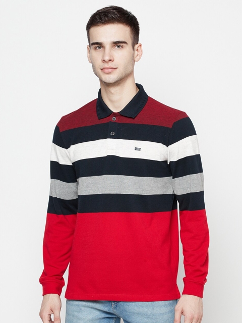 

METTLE Men Red & Black Striped Polo Collar T-shirt