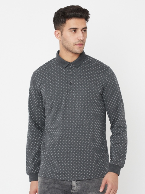 

METTLE Men Grey Printed Polo Collar T-shirt