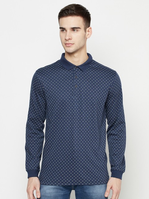 

METTLE Men Blue Printed Polo Collar T-shirt