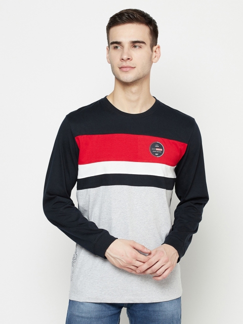 

METTLE Men Navy Blue Striped T-shirt