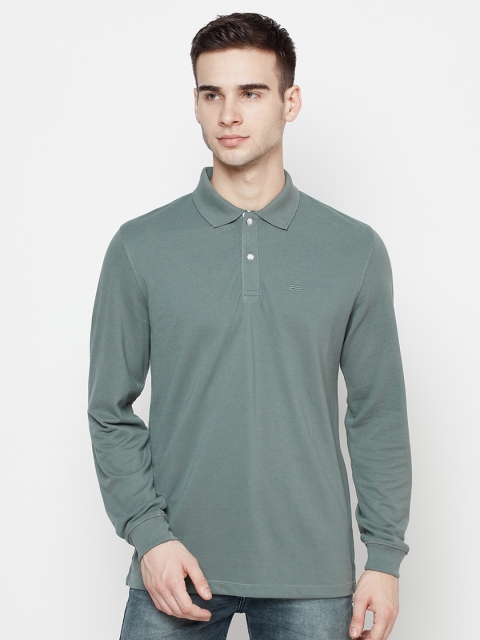 

METTLE Men Green Solid Polo Collar T-shirt, Olive