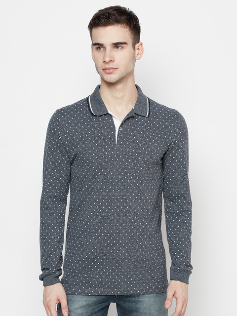

METTLE Men Grey Printed Polo Collar T-shirt