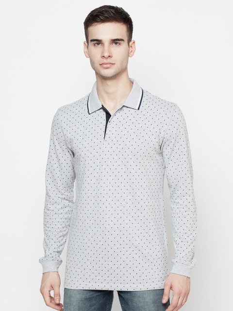 

METTLE Men Grey Polo Collar Printed T-shirt