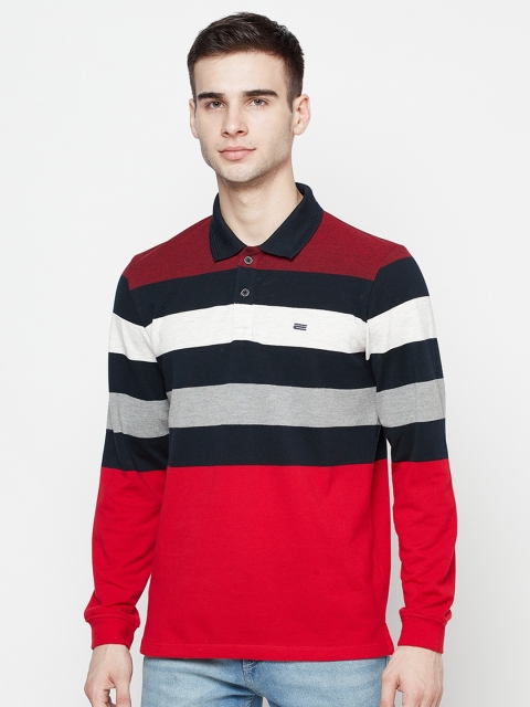 

METTLE Men Red & Black Striped Polo Collar T-shirt