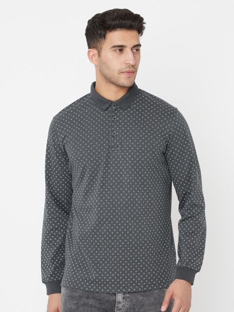 

METTLE Men Grey Printed Polo Collar T-shirt