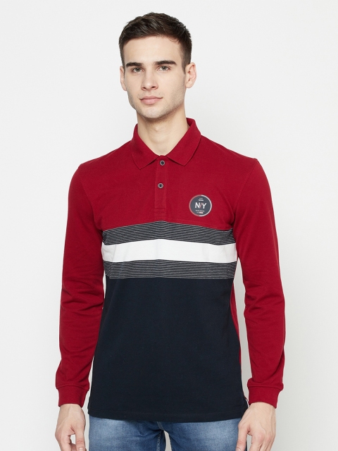 

METTLE Men Maroon Striped Polo Collar T-shirt