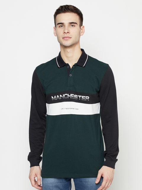 

METTLE Men Blue & White Colourblocked Polo Collar T-shirt