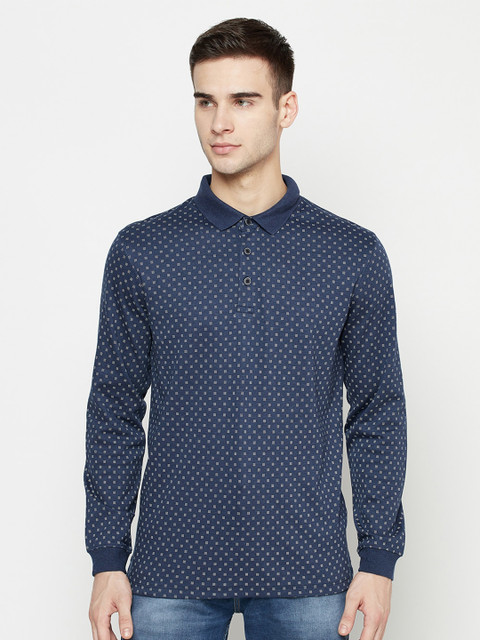 

METTLE Men Blue Printed Polo Collar T-shirt