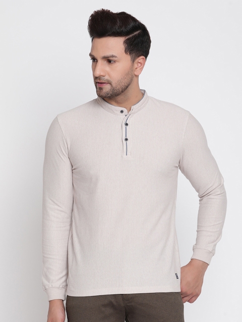 

METTLE Men Cream-Coloured Mandarin Collar T-shirt