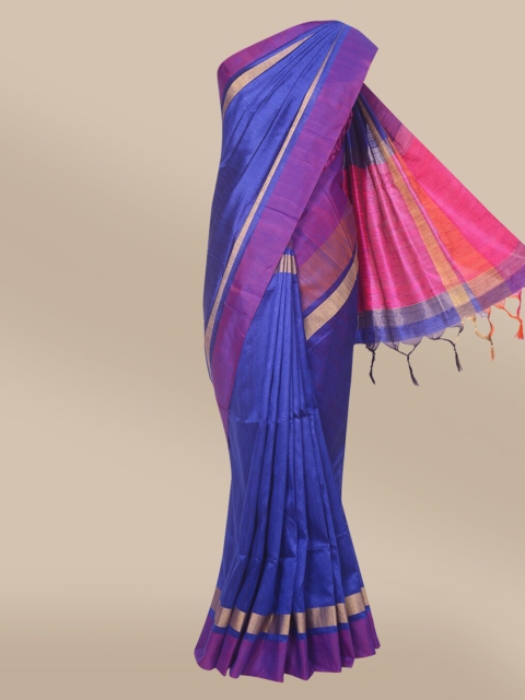 

The Chennai Silks Navy Blue & Pink Solid Saree