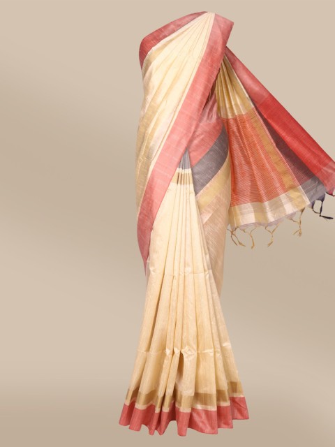

The Chennai Silks Cream-Coloured & Pink Fusion Saree