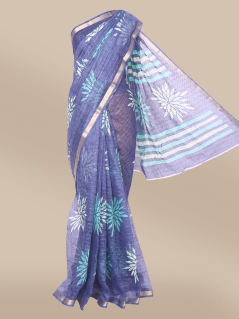 

The Chennai Silks Blue Floral Printed Bhagalpuri Saree
