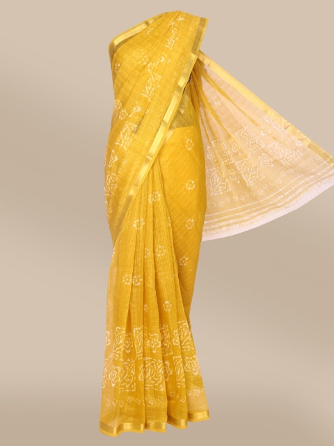 

The Chennai Silks Mustard & White Floral Bhagalpuri Saree