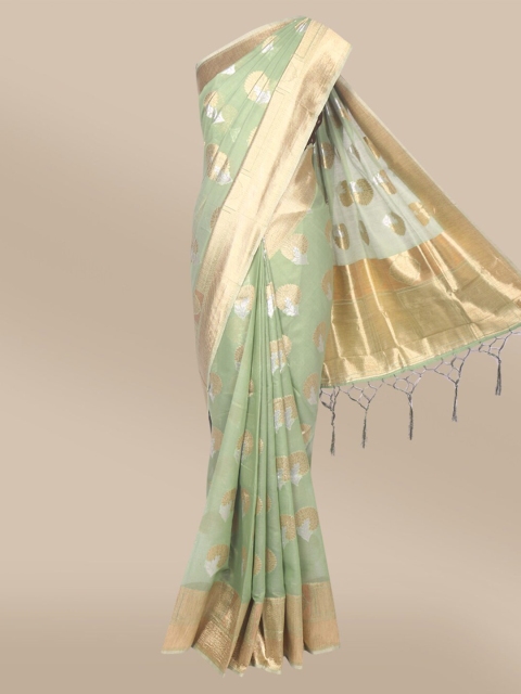 

The Chennai Silks Green & Gold-Toned Woven Design Zari Chanderi Saree